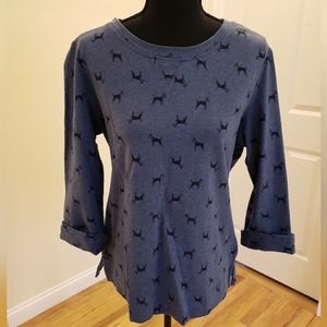 Blue dog print sweatshirt, 3/4 sleeves, Karen Scott Sport Collection, size Med